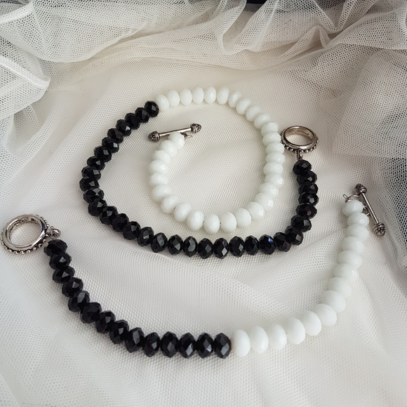 Swarovski Elements Black & White Crystal Choker Necklace & Bracelet SET - NEW - Picture 1 of 16
